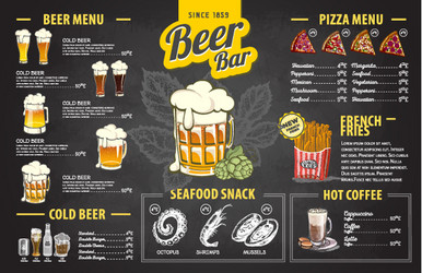 Vintage chalk drawing beer menu design vector