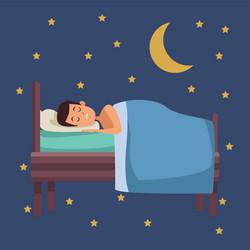 Colorful scene night with guy sleep in bed vector