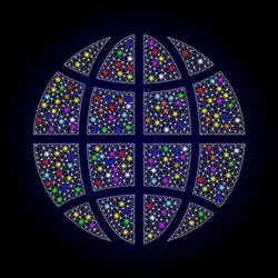 mesh wire frame globe with colorful light spots vector image