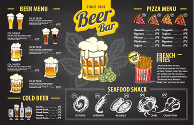 Vintage chalk drawing beer menu design vector