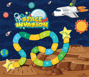 game template with spaceship and planets vector