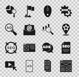set browser window seo optimization map pointer vector image