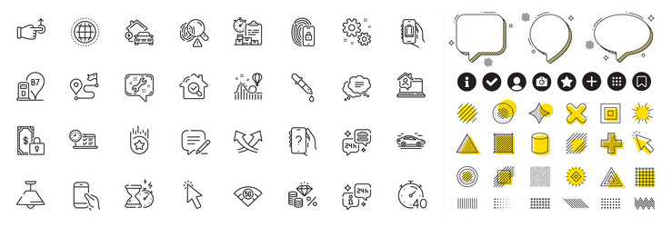 set of baggage app car and timer line icons vector image