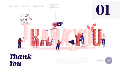 Thanking website landing page male and female vector