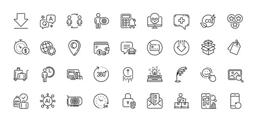 workflow no card and typewriter line icons pack vector image