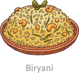 famous dish biryani bowl with plov from rice vector