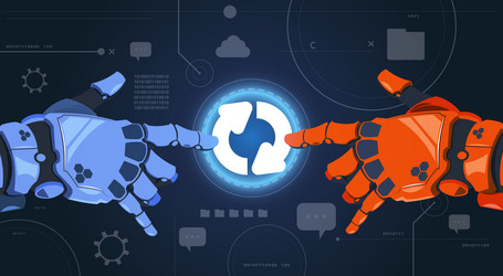 robot hands touching digital button of system vector image