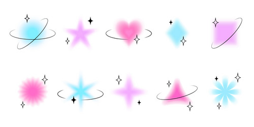 set of blurry figures and shapes with retro y2k vector image