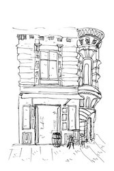 vintage building with canopy simple sketch vector image