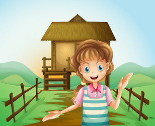 a girl in front of the nipa hut vector image