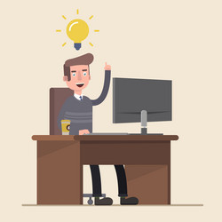 Office worker is happy with the new idea vector