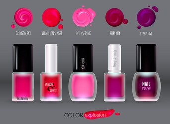 set with colorful realistic nail polish bottles vector