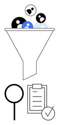 funnel filtering process with magnifying glass vector image