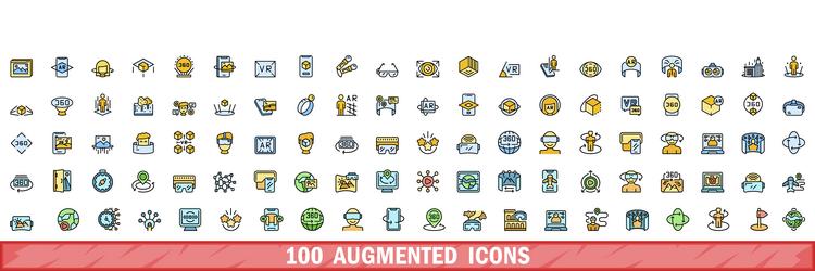 100 augmented icons set color line style vector image