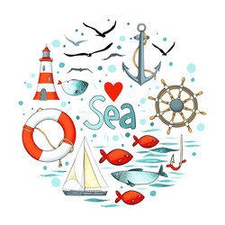 collection of nautical elements in a circle shape vector image