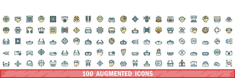 100 augmented icons set color line style vector image