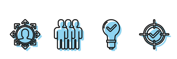 set line light bulb and check mark project team vector image