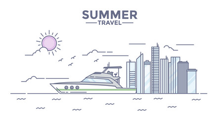 Summer Travel Line Art Vector Image