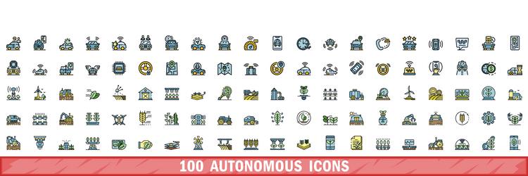 100 autonomous icons set color line style vector image