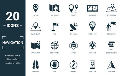 Navigation icon set collection simple elements vector