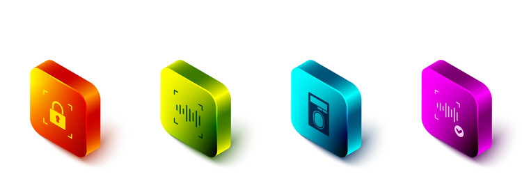 set isometric fingerprint with lock voice vector image