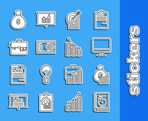 set line user manual money bag and diagram graph vector image