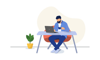 man working on laptop vector