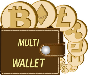 multi crypto currency wallet with coins vector