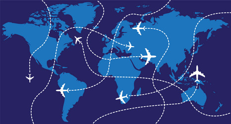 world map airplane flights vector