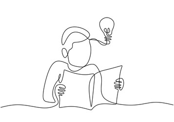 Continuous single line of man reading book vector