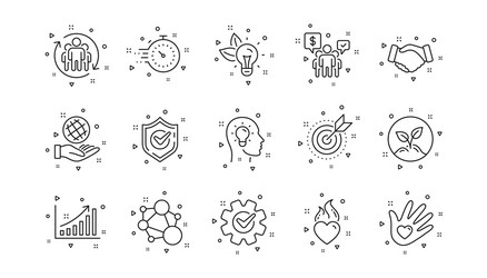 core values line icons integrity target purpose vector image