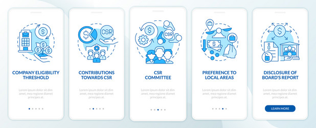 Csr basics blue onboarding mobile app page screen vector