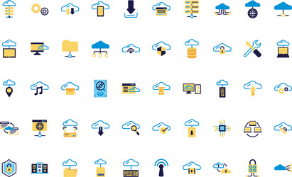 Bundle cloud computing lineal colors style vector