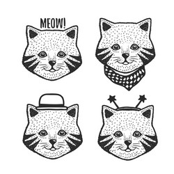 hand drawn cartoon cat head prints set Vector Image