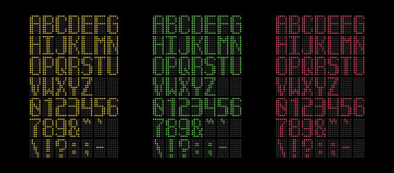 Digital yellow green and red led font isolated vector