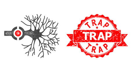 Grunge trap stamp and net neuron digital interface vector