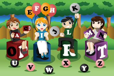 Kids learning alphabets Royalty Free Vector Image