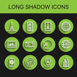 set line passport with ticket compass eiffel vector image