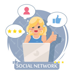 socila network online laptop cute girl flat design vector