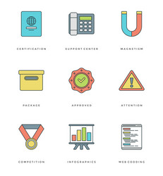 flat line simple icons set thin linear stroke vector image