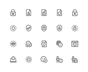 Gdpr privacy policy icon set in thin line style vector