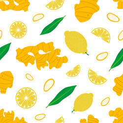 Ginger and lemon seamless pattern background vector