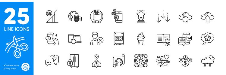 outline icons set scissors diploma and scroll vector image