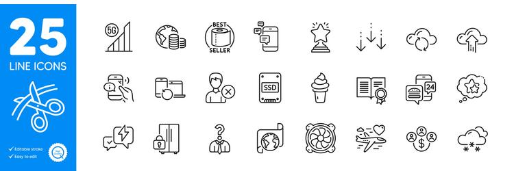 outline icons set scissors diploma and scroll vector