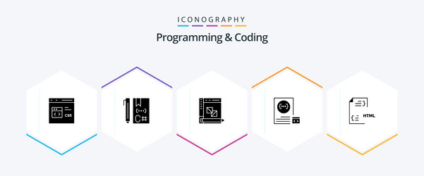 programming and coding 25 glyph icon pack vector image