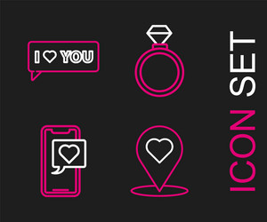 set line map pointer with heart smartphone speech vector image