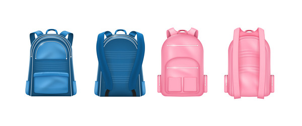 Set of realistic backpack for school front vector