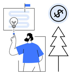 man touching lightbulb icon with flag zigzag path vector image