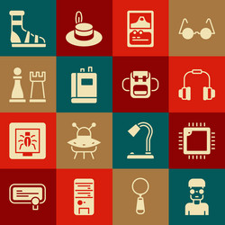 set nerd geek processor with cpu headphones vector image
