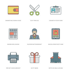 flat line simple icons set thin linear stroke vector image